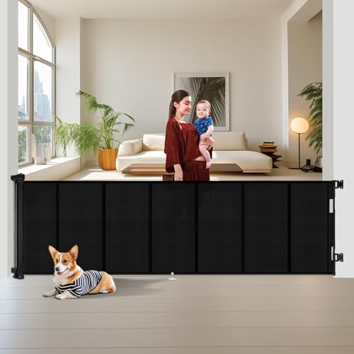 150 inch Reinforced Retractable Baby Gates 34 inch Tall (Black / 34" Tall x 150" Wide)