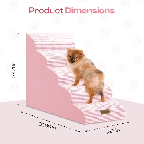 Dog Stairs for High Beds (White-pink / Stairs 24.5"H)