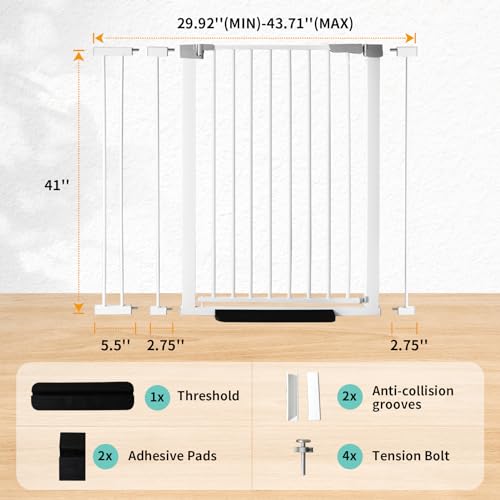 41 Inch Tall Baby Gate Auto Close Dog Gate (White / 29.92"-43.71" Wide)