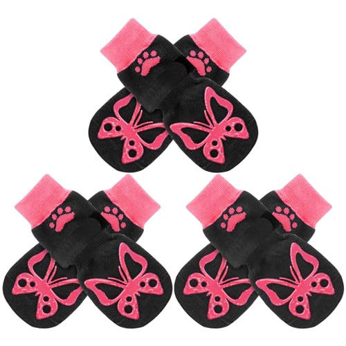 Anti Slip Dog Socks to Prevent Licking Paws for Hot Pavement (Black & Pink / Medium)