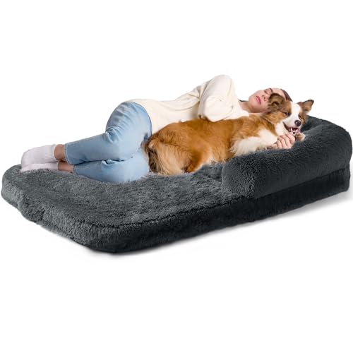 Foldable XXL Dog Bed for Large Sized Dog (54x38x7.5(Folded 38x27) / Dark Grey)