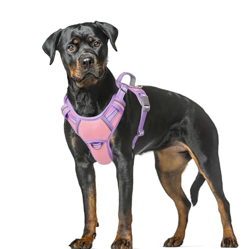 Dog Harness for Large Dogs No Pull Dog Vest ID Tag Pocket (Baby Pink & Violet Purple / X-Large)
