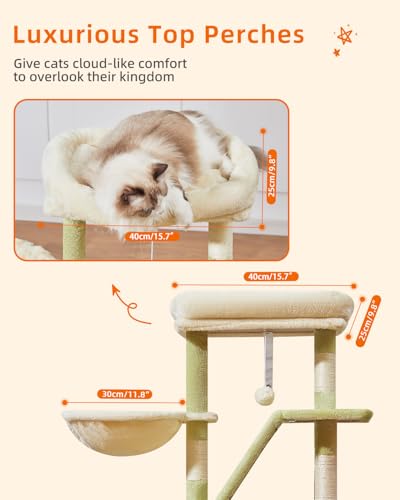 Cat Tree 38.5In Cat Tower for Indoor Cats (Green and Beige / 38.5 Inches)