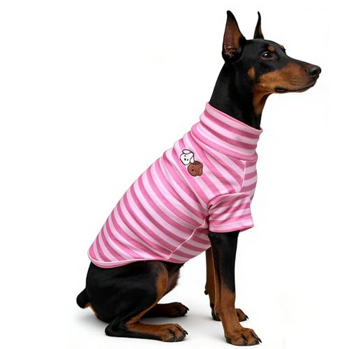 Turtleneck Dog Shirt Cute Doggie Embroidery Super Soft Dog Sweatshirt Stretchy Striped Puppy Pullover for Cats Small Medium Large Dogs (Pink Striped / 5X-Large)