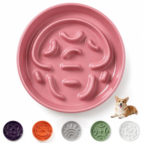 Ceramic Slow Feeder Dog Bowl (Pink / Medium without Stand)