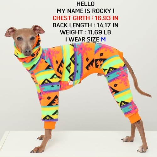 D Doggy Star Italian Greyhound Sweater Turtleneck Outfit Nordic Fleece Onesie Clothes Whippet for Dog Coat (L / Orange Nordic)