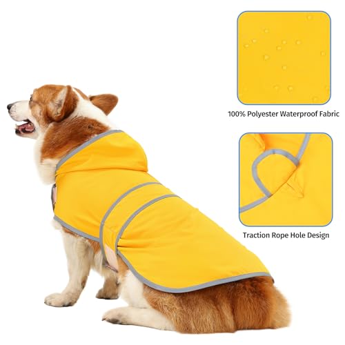 Dog Raincoat Waterproof Dog Rain Jacket with Hood (Yellow / Large)