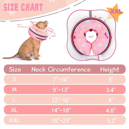 Elevated Inflatable Dog Cone Collar to Stop Licking (Pink / XXL(Neck 18.5"-23.5"))