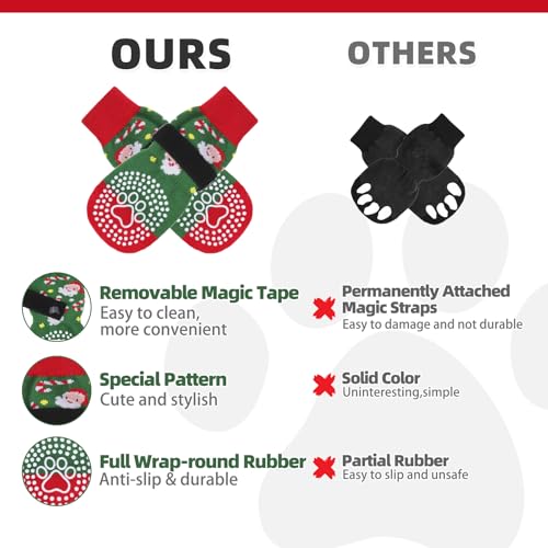 Anti Slip Dog Socks for Hot (Christmas Green / Large (4 Pack))