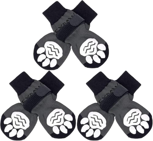6PCS Anti Slip Dog Socks to Prevent Licking Paws (X-small (6 Count) / Black Grey)
