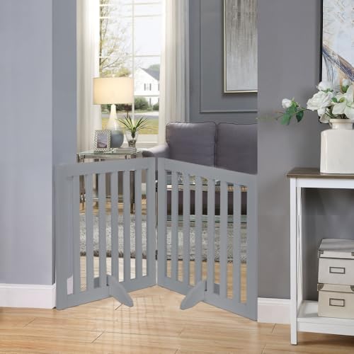 24”H Free Standing Pet Gate for Dog Cat (Gray / 40"W×24"H)