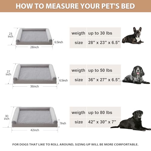 Orthopedic Washable Large Dog Bed for Senior Dog Comfy Sleep (36"l x 27"w x 6.5"th / Light Grey)