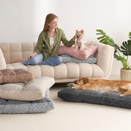 Washable Dog Beds for Small Dogs (Beige / 23" x 18"x 3")