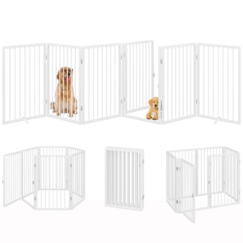 120" x 32" Foldable Freestanding Extra Wide Dog Gate with Door (White / 【6-Panel with Door】20W*32H)