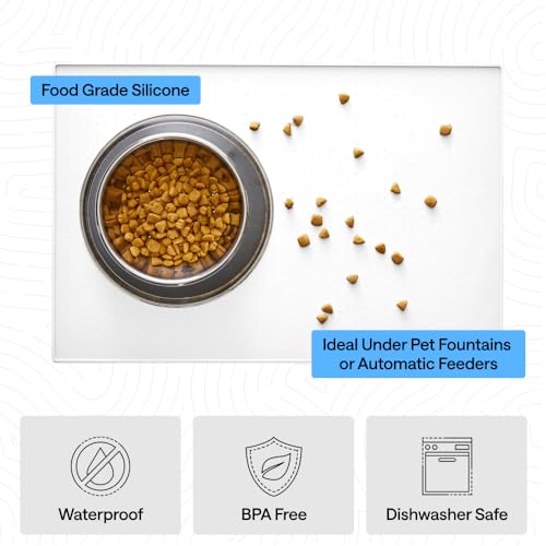Dog Food Mat 100% Waterproof Silicone (White / 26"l X 17"w)
