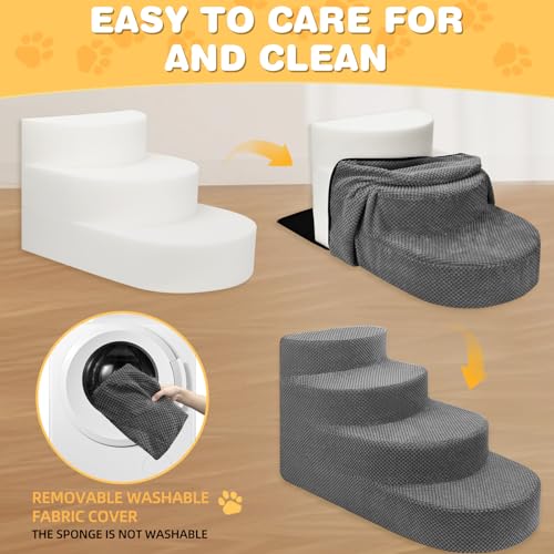 Dog Stairs 4 Steps Foam Pet Ramp for Small Dogs Cats (Gray-4-Step)