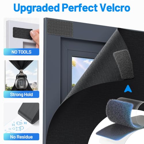 Linen Blackout Curtains for Bedroom Portable 45"×58" Black Out Window Cover (Black / 58"W x 45"H)