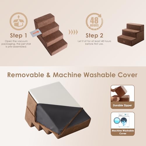 Dog Stairs for Small Dogs 13.5" H (Brown / Standard 15" x 18" x 13.5")
