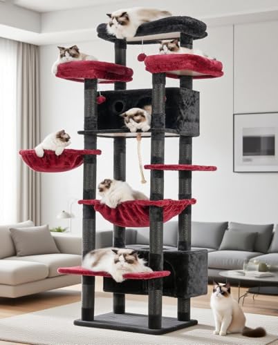 Cat Tree 74" Tower for Large Cats (74 inch / Black and red)