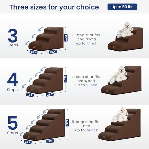 Ramp Dog Stairs for High Beds 22.6" H (Brown / 5-Step (33"D x 15.7"W x 22.6"H))