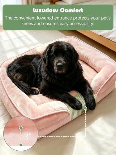 Orthopedic Dog Bed with Sides (53.0"L x 42.0"W x 8.0"Th / Pink)
