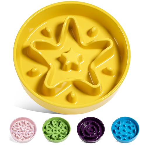 Slow Feeder Dog Bowls Ceramic (Star Yellow / L-3 Cups)