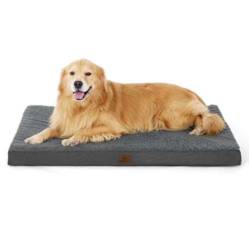 XL Dog Bed Extra Large Pet Bed with Comfy Sherpa (44"L x 32"W x 3"Th / Dark Grey)