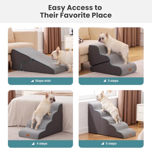 Dog Stairs for Small Dogs 16.5" H (Grey / Updated 2 in 1 15.7"x26.7"x16.5")