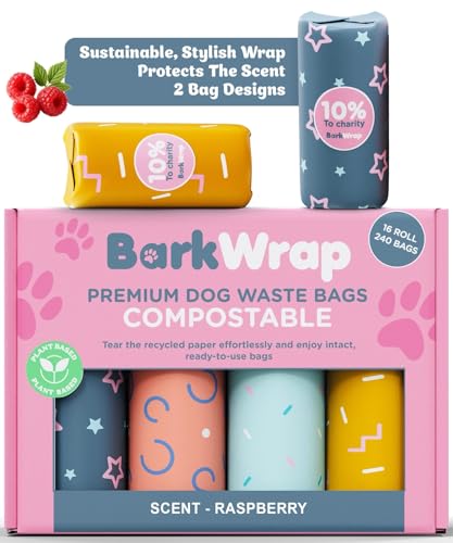 240 Compostable Dog Poop Bags Rolls Raspberry Scented Extra Thick Leak (1 Count (Pack of 240) / RASPBERRY)