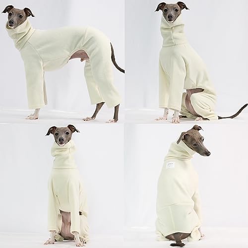 D Doggy Star Italian Greyhound Clothes Sweater Fleece Basic Onesie Whippet for Dog Turtleneck Outfits Coat (S / Flc Ivory)