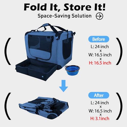Large Cat Carrier 24"x16.5"x16.5" Soft (Blue (With Litter Box） / 24.0"L x 16.5"W x 16.5"H)