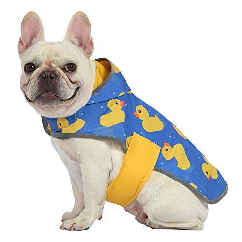 2-in-1 Reversible Dog Raincoat Hooded Poncho Rain Jacket YLW Duck M (Medium / Ducks / Yellow)