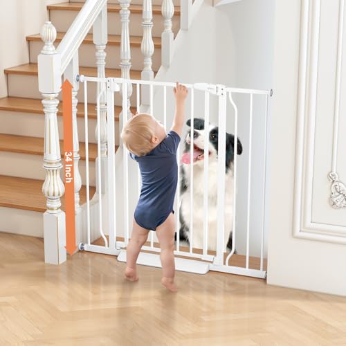 34" Tall Baby Gate No Drilling (White / 29-40"Wide, 34"Tall)