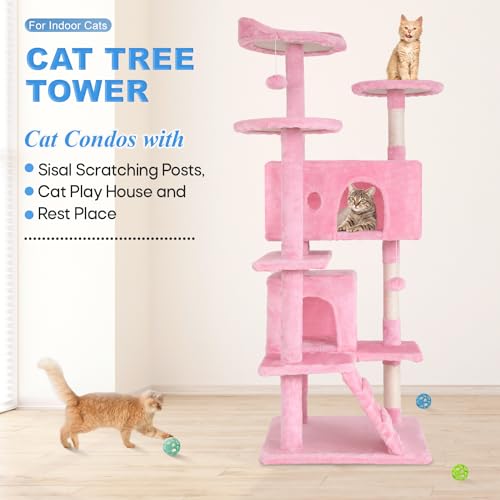 54" Cat Tree Tower (Pink)