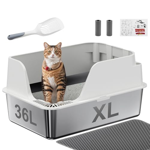 Non Stick Stainless Steel Litter Box (White)