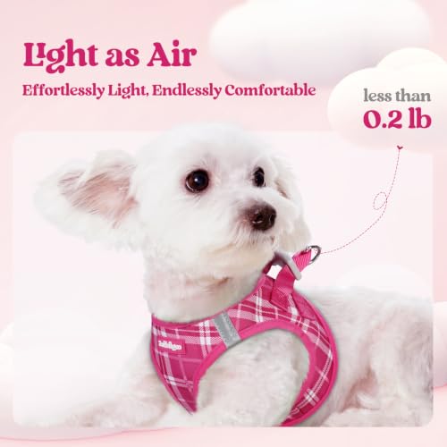 Dog Harness Medium Sized and Leash Set (Rose Red Plaid / M (chest: 16 - 18.5"))