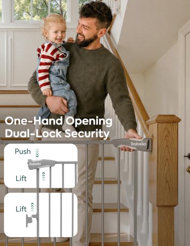 34" H Extra Tall No Bottom Bar Baby Gate (Grey - B17 / 34" H, 26-43" W-Standard)