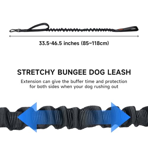 Military Nylon Bungee Dog Leash Elastic Leads (Black)