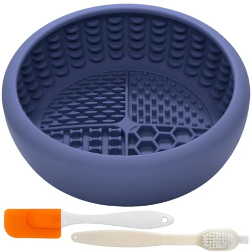 Dog Lick Bowl with Brush and Scraper (Dark Blue / Small)