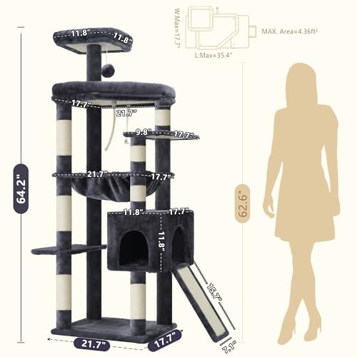 64.2" Heavy Duty Cat Tree for Large Cats with Wide Base HCT027G (64.2 inch / Smoky Gray)