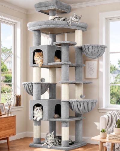82in Extra Large Cat Tree Tower for Indoor Cats Large Adult (82inch / Light Grey)