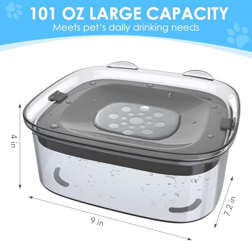 3L No Spill Dog Water Bowl with Slow Drinking Disk (Gray)