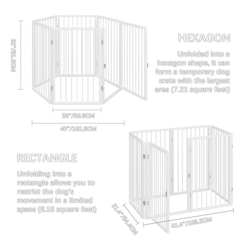 120" x 32" Foldable Freestanding Extra Wide Dog Gate with Door (White / 【6-Panel with Door】20W*32H)