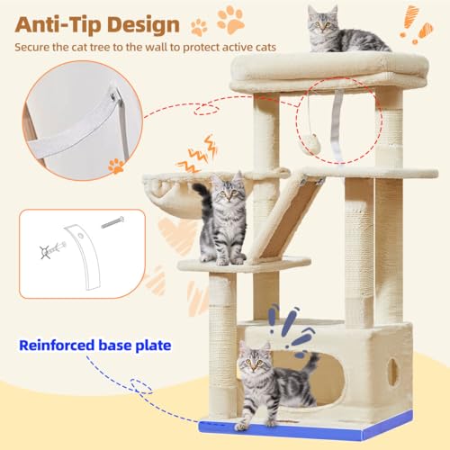 Cat Tree 38.5In Cat Tower for Indoor Cats (Beige / 38.5 Inches)