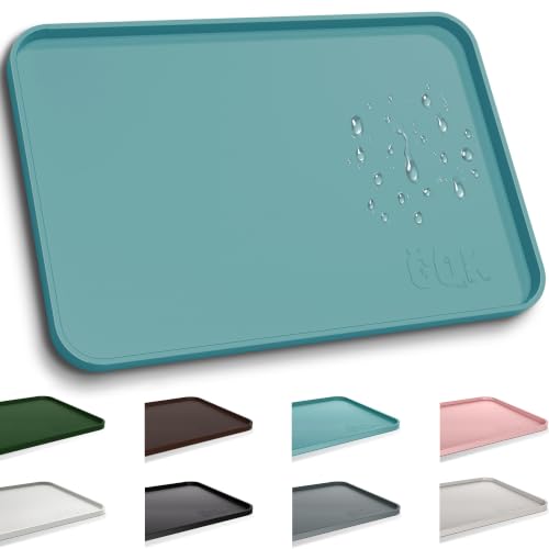 Silicone Dog Cat Food Mat Extra Thick Raised Edge (Slate Blue / 18"L x 12"W)