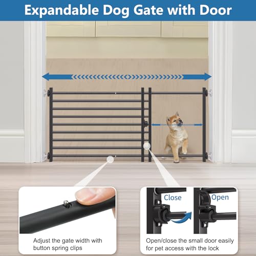 Indoor Dog Gate with Door (Black / 10''H × 34''- 55''W)