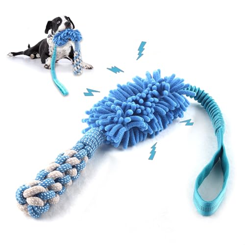 Dog Puppy Toys Dog Squeak Toys Plush Dog Toy with Dog Ropes Knots for Fun and Teeth Cleaning (Blue / Dog Bite Stick Toy)