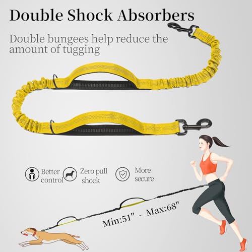 Hands Free Dog Leash with Zipper Pouch (Yellow / Large)