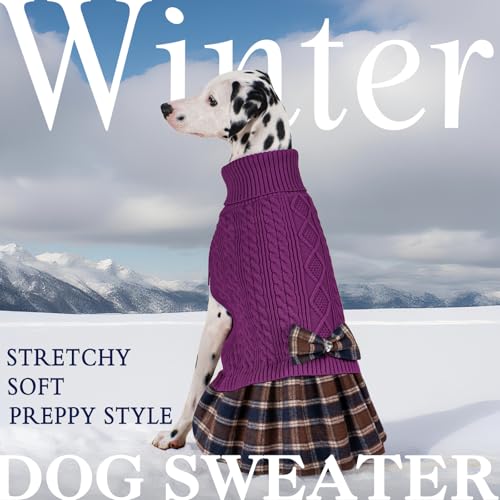 Dog Sweater Dress for Medium Large Dogs Turtleneck Thick Knit (XX-Large (40-70lbs) / 07# purple)