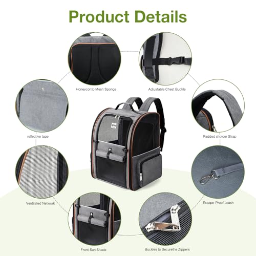 Extra Large Cat Backpack Carrier Expandable Pet Carrier Backpack for Small (Grey)